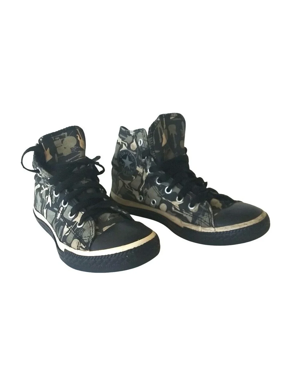 Converse All Star Chuck Taylor Youth Size 2 High Tops Guitar Music Black Brown